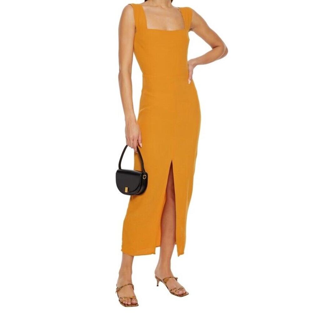 REFORMATION Graciella split-front Mustard Yellow crepe midi dress Women Sz 2